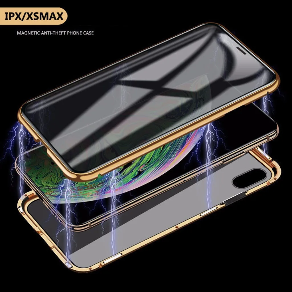 Магнитный абсорбирующий металлический бампер для iPhone X XS 5 8 дюйма стеклянный