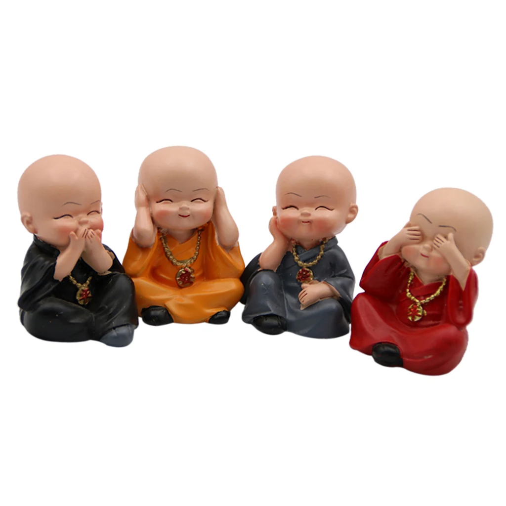 Monks Figurine Decor Set of 4 Monks Figurine Hear No Evil See No Evil Speak Do Statue Car Home Desk Shelf Decor Collectible Art