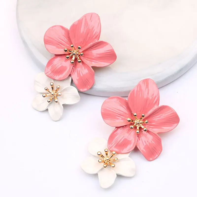 

KMVEXO 2019 New Design Fashion Jewelry Elegant Big Double Flower Mixed Color Earring Girls Summer Beach Party Earrings for Women
