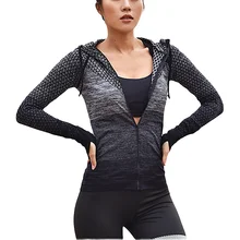 Женские рубашки для йоги с капюшоном, с длинными рукавами, на молнии спереди, спортивная одежда для йоги, Быстросохнущий Спортивный костюм, Женская Беговая куртка