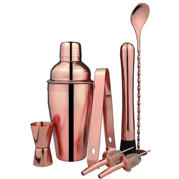 

550ml Bar Accessori Stainless Steel Bartender Kit Mixer Cocktail Shaker Electroplating Rose Gold 7-piece Set Bar Cocktail Tool