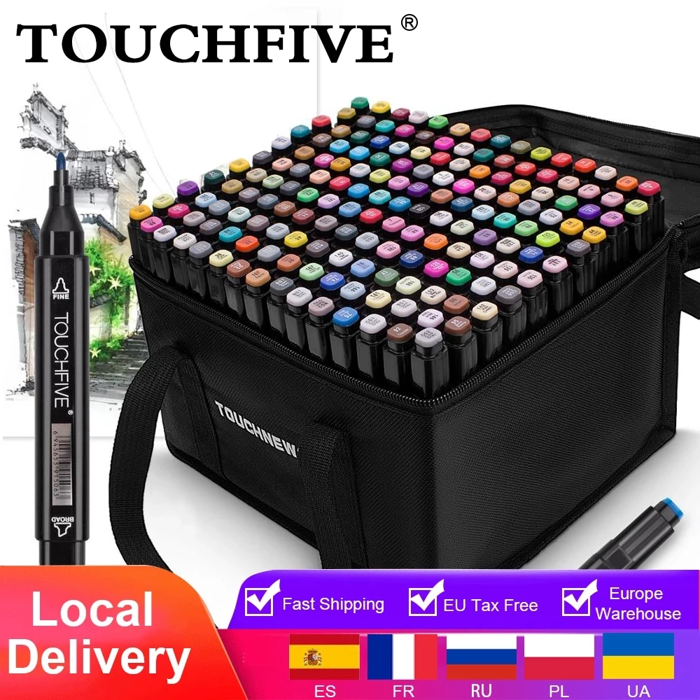 TOUCHFIVE фломастеры маркеры 12 36 48 80 168 цветов Двойные наконечники спиртовые