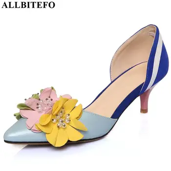 

ALLBITEFO new arrive elegant Flower decoration summer women sandals fashion sexy high heel shoes pointed toe women shoes