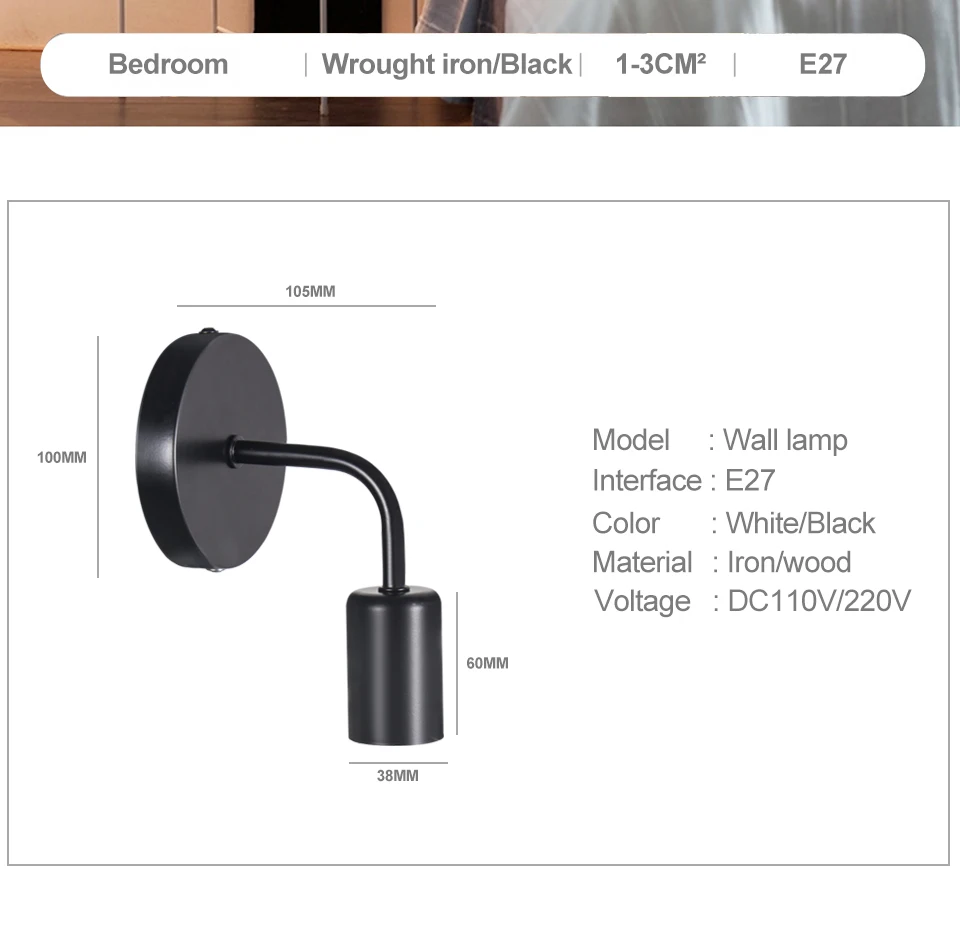 Lâmpada de Parede Adequado para Cozinha Simples Retro Único Braço Interface E27 Ac110v Ac220v Quarto Corredor Sala Estar Garagem 11 Computers & Electronics