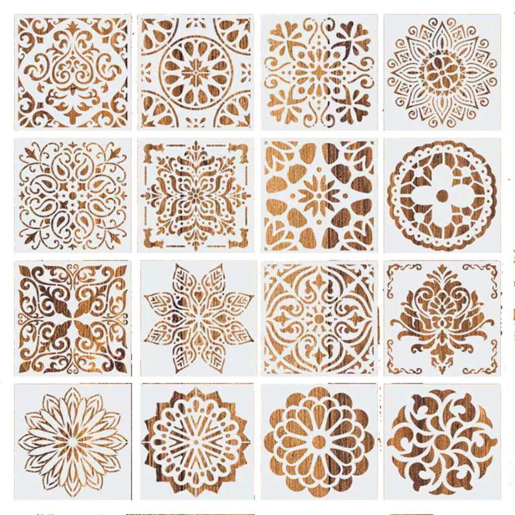 16x Mandala Stencil Template for Painting on Walls Furniture Crafts, DIY Craft Tool Reused PET Drawing Templates
