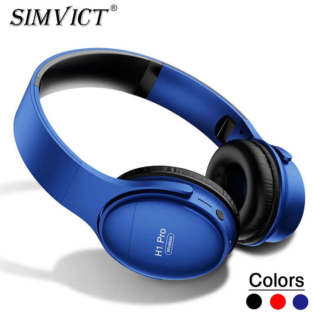 Simvict регулируемые беспроводные наушники Bluetooth гарнитуры над ухом головы телефоны набор мягкий наушник поддержка проводного подключения
