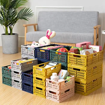 

Collapsible Crate Plastic Folding Storage Box Basket Desktop Cosmetic Sundries Organizer Bread Fruit Toys Food Storage Bin