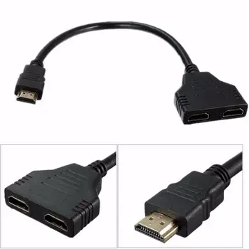 

1PC Connectors HDMI 2 Dual Port Splitter 1080P HDMI Male To Double Female Adapter Cable 1 In 2 Out HDMI Converter Connect Cable