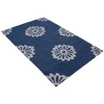 

110x166 Cm Blue Handmade Dhurrie Rug-4x5 Ft