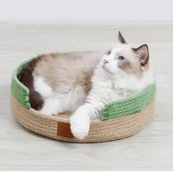 

Cat House Cotton Thread Net Red Pet Scratch Bed Nest House Small Dog Breathable Nest House Pet Supplies 38x38x12CM