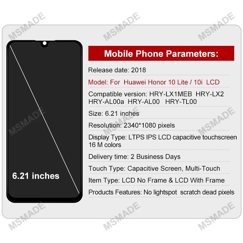 화웨이 아너 10i LCD HRY-LX1T 스크린 터치 디스플레이 디지타이저, 아너 10 라이트 디스플레이 HRY-LX1 HRY-LX2 교체, 6.21 인치 IPS