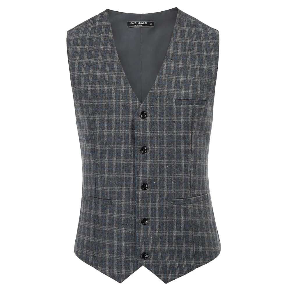  Handkerchief Waistcoat Plaid Vest Coat men office business work party evening fit slim short V-Neck