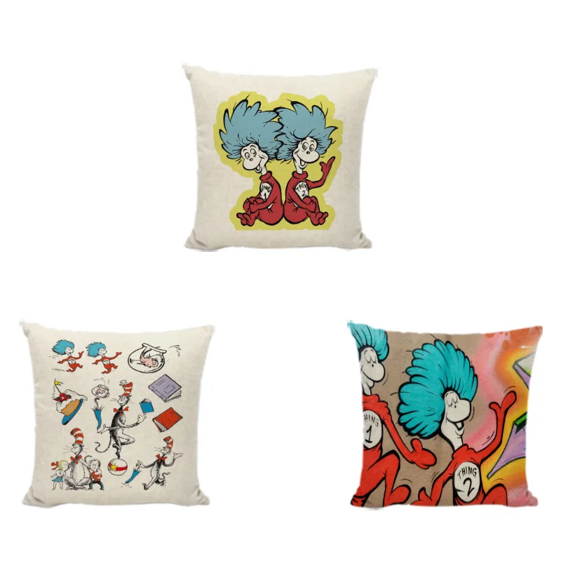 

New Design Character Series Dr. Seuss Pillowcase Elephant Book Fish Living Room Sofa Lounge Car Decoration Linen Cushion Cover