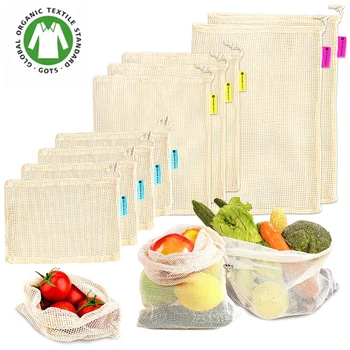 

9/12pcs vegetable fruit bag,storage bag Reusable Produce Bags,Eco-Friendly,100% Organic Cotton Mesh Bags,Bio-degradable Kitchen