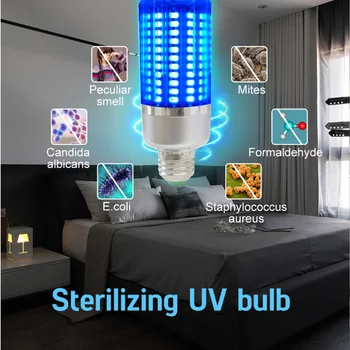 

E27 UVC Ultraviolet UV Light Tube Bulb Disinfection Lamp Sterilization Mites Lights Germicidal Corn Bulb With Remote
