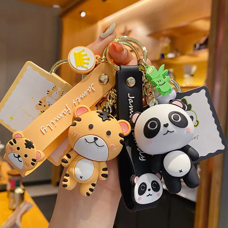 James Family Cute Cartoon Key Chain Silicone Panda Cat Lion Tiger