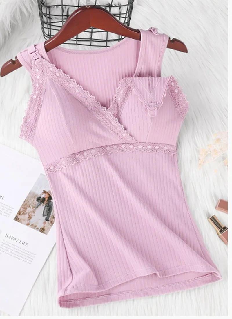 100KG Maternity Wear Nursing Tops Sleeveless Camisole Breastfeeding Clothes Pregnant Women Wireless Camis Tank Top With Bra