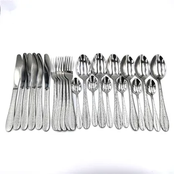 

24pcs Fork Spoon Knife Set Silverware Cutlery Set Lunch Tableware Set 18/10 Stainless Steel Dinnerware Dinner Set Holiday Gift