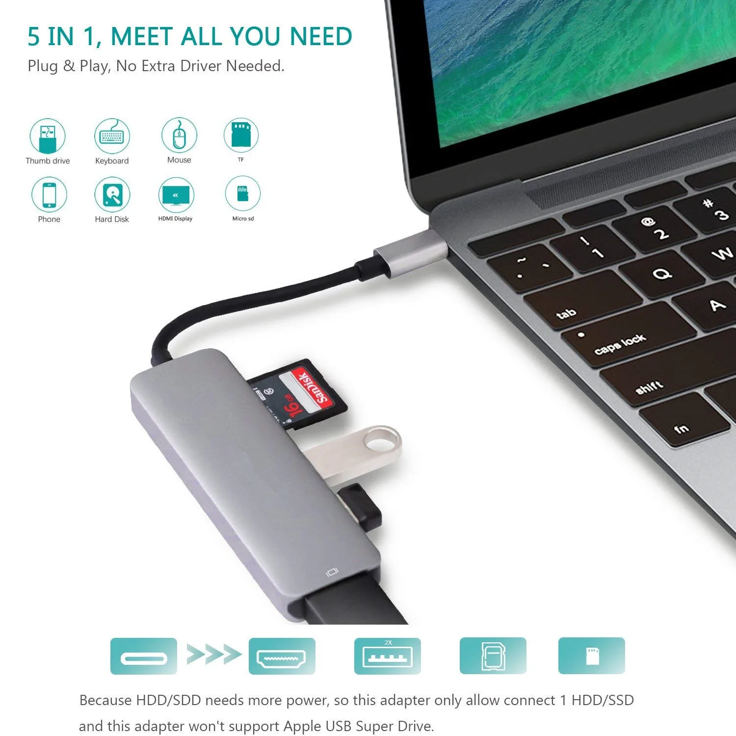 

5 In 1 USB C HUB Type-C To 4K HDMI USB 3.0 HUB Dock for MacBook Pro Huawei Mate 30 USB-C 3.1 Splitter Port USB-C HUB
