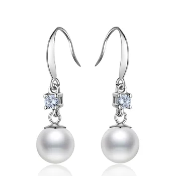 

Charm Female Natural Pearl Drop Earrings Real Sterling Silver Wedding Earrings Vintage Double Dangle Hanging Earrings
