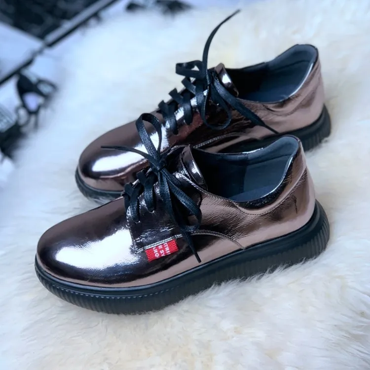 

MLJUESE 2020 fashion sneakers cow leather gray color lace up autumn spring Vulcanize Shoes female sneakers party dress size 42