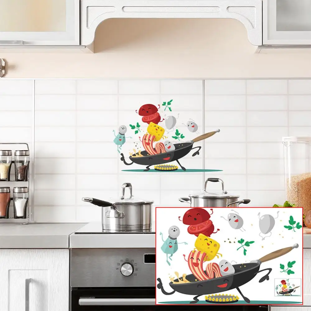 DIY настенные художественные наклейки украшения из мультфильма Happy Pan кухонный