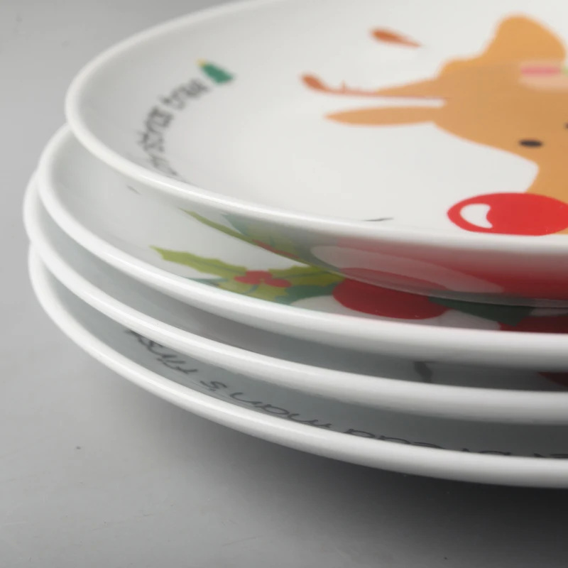 8 inch Christmas Santa Claus round ceramic dish tableware sashimi plate sushi snack cake steak salad storage decorative plate