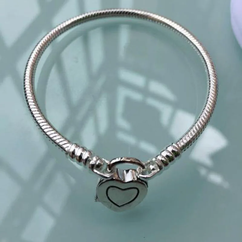 Серебряный браслет для женщин подлинный 925 пробы серебряный шарм цепь со змеей подходит серебряный браслет ювелирные изделия замок сердце