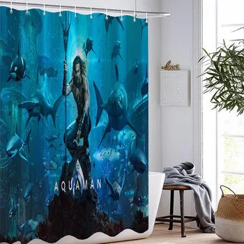 

Neptune/Aquaman Shower Curtains Action Modern Polyester Fabric The Film Movie Bath Curtains Kids Washable Bathroom Curtain