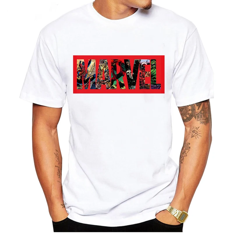 

LUSLOS Men T-shirt Marvel Avengers Tshirt Summer White T Shirt Oversized Male Casual Streetwear Cool Tops Fashion Mens T-shirts