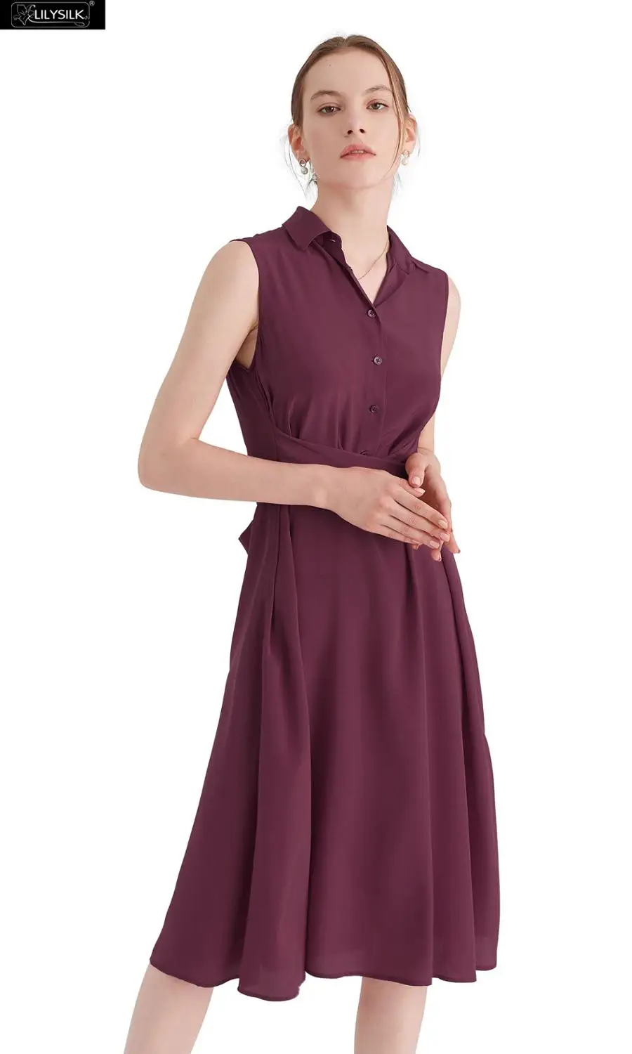 Dark Burgundy LilySilk платье рубашка шелковое тело лестно дамы - Цвет: Dark Burgundy
