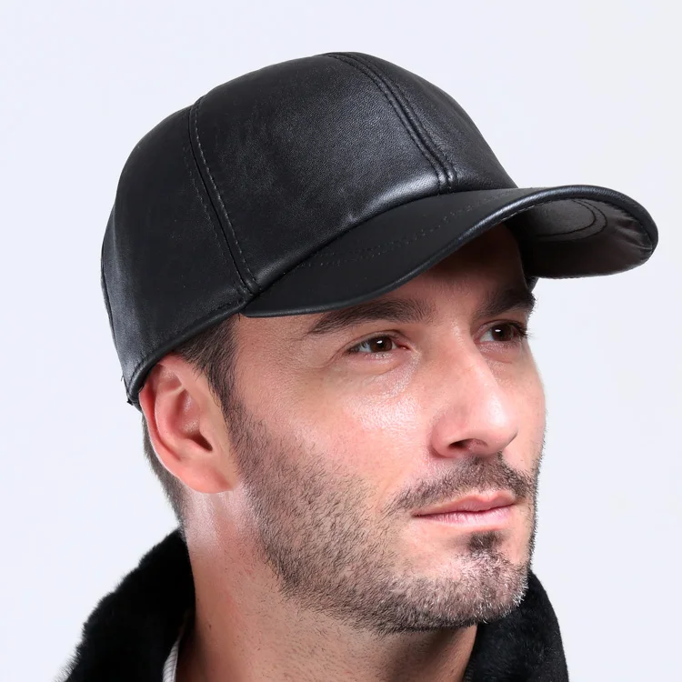 Hot selling gorras hombre snapback 2020 new winter Sheepskin hat genuine leather warm adjustable baseball cap for man caps 5