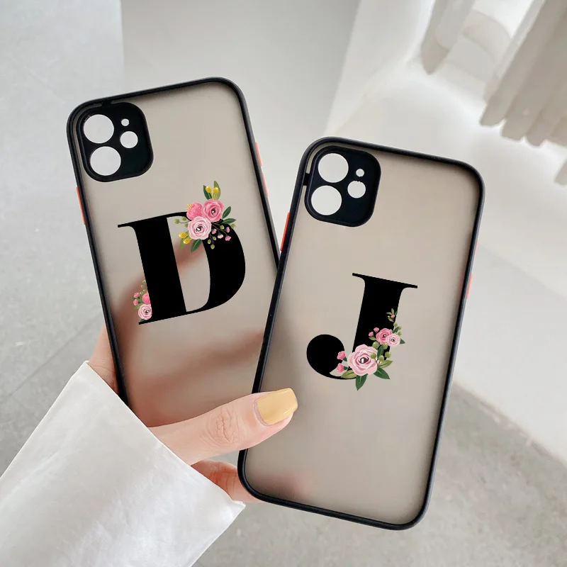 Elegant Black Letter Flower Matte Phone Case - Fashionable Protective Shell