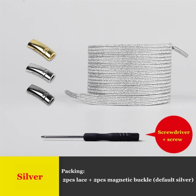 New Magnetic Shoelaces Elastic No Tie Shoe laces Flat Locking Shoelace Kids Adult Sneakers Lazy Laces One Size Fits All Shoes Silver