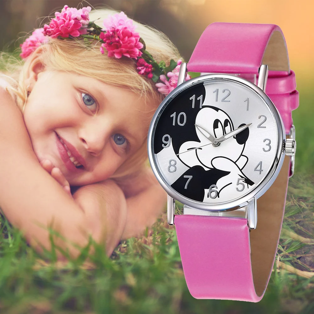 Reloj Minnie Reloj часы с мультяшной мышкой Модные кварцевые детские часы с Микки Маусом для девочек повседневные кожаные часы для мальчиков