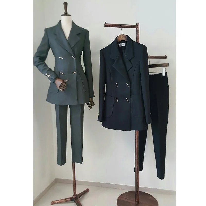 

Work Casual 2 Pieces Set Women Pant Suits Notched Collar Blazer Jacket & Ankle-length Pencil Pants OL Female Suits 2019 Autumn