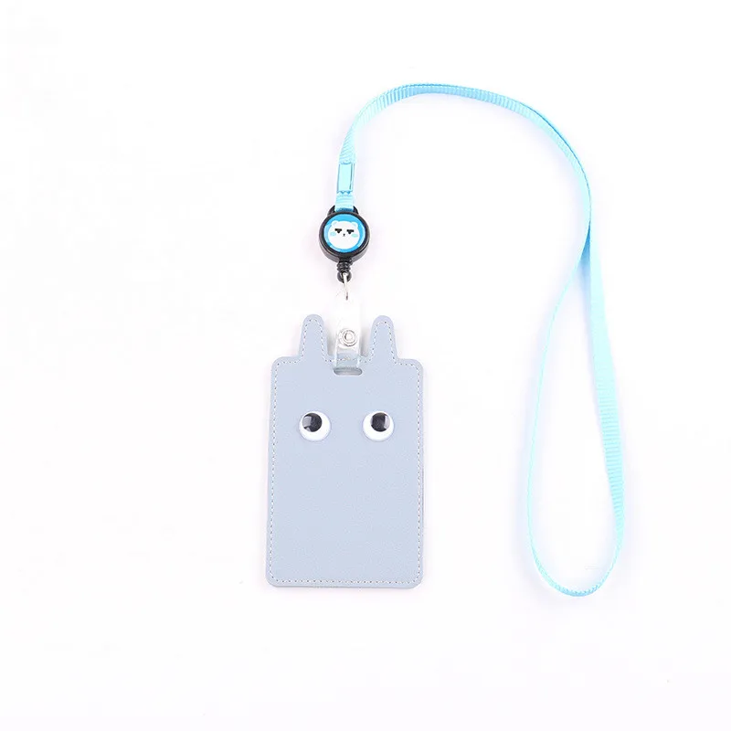 rabbit design 3 Выдвижной держатель для карт из искусственной кожи с мультипликационным рисунком, держатель для карт с ремешком, брелок для ключей, держатель для удостоверения личности, значок для карт, канцелярские принадлежности Kawaii - Цвет: rabbit design 3