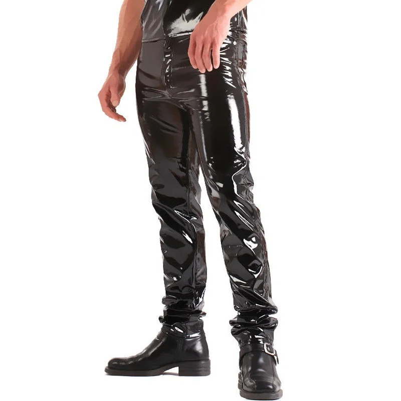 ZOGAA Горячее предложение сексуальные мужские обтягивающие брюки из искусственной кожи Блестящие Брюки для ночного клуба сценические певцы танцовщицы джинсы размера плюс