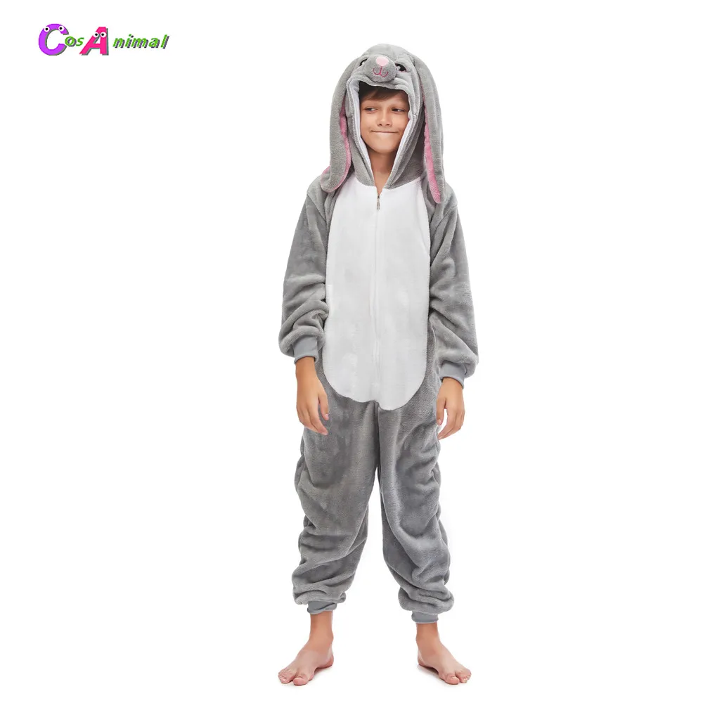 Cosplay Costumes Children Pajamas Kigurumi Pajamas Gray Long Ear Rabbit Children Kigurumi Kids Onesies Pajamas For Halloween New Year Carnival Party