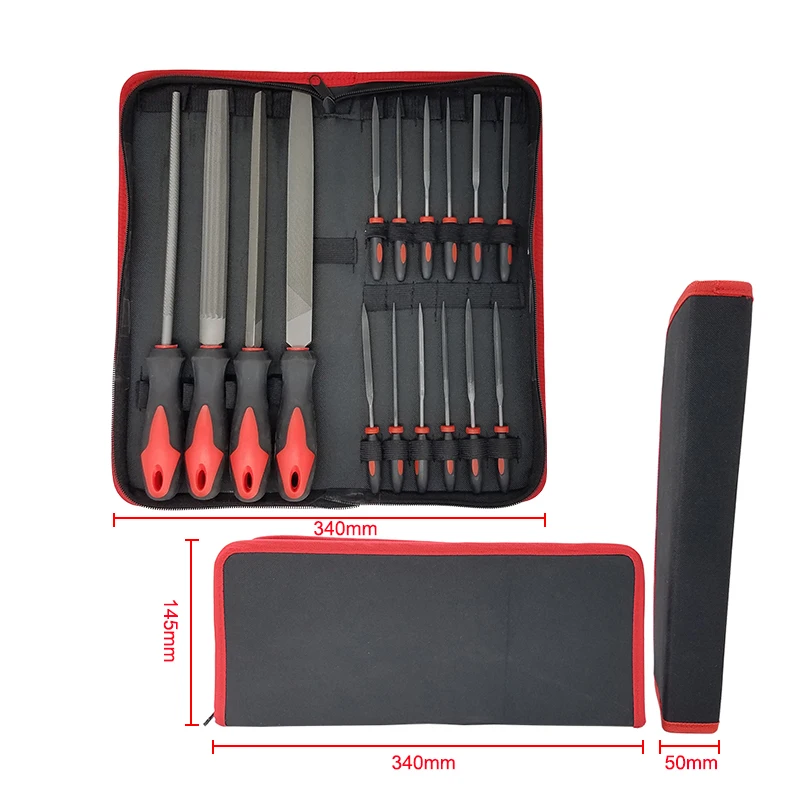 16PC File Set with Carry Case Premium Grade T12 Drop Forged Alloy Steel Flat/Triangle/Half-round/Round Needle Files Tool Set