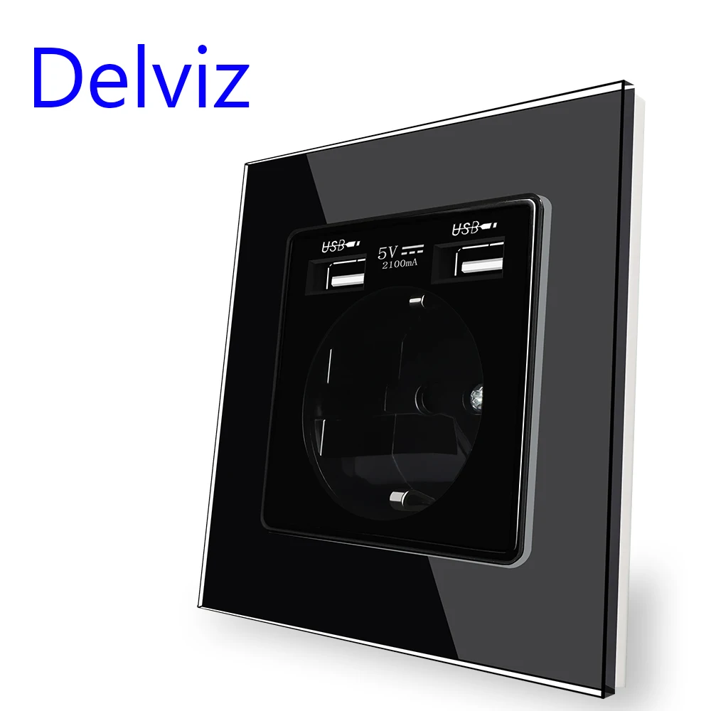 Delviz Toughened Glass Panel, TV computer switch 86mm*86mm, Black 1 Gang 2 Way Push Button Switch, Crystal 16A Wall Power Switch