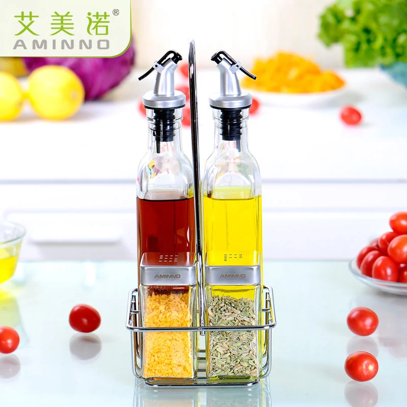 AMINNO Диспенсер уксусного масла Приправа для специй Jar Shakers 4 шт. Стеклянные бутылки 270mlx2 110mlx2 Кухонная кулинария Инструменты для барбекю