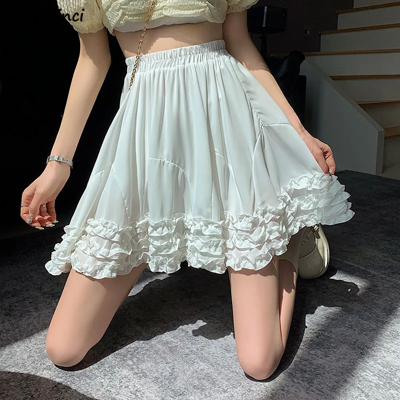 

Skirts Women Vintage Edible Tree Fungus A-line Korean Style Fashion College Summer Jupe Loose All-match Leisure Elegant Empire