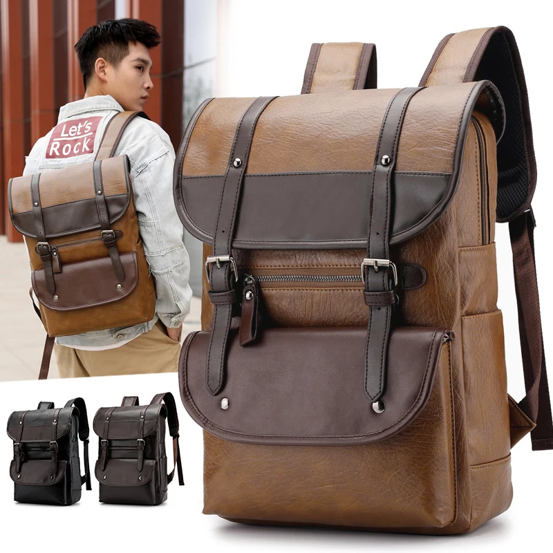 

Vintage Brown Leather Backpack Men Men's Laptop Bagpack 15.6 Inch Notebook Back Pack Travel Waterproof Male Mochila School Bags