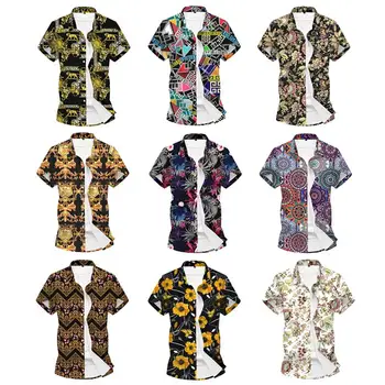 

Summer Men's Shirt Dress Beach Flower Plaid print Social Luxury brand Short-sleeved Shirt Male Hawaiian Blouse Men