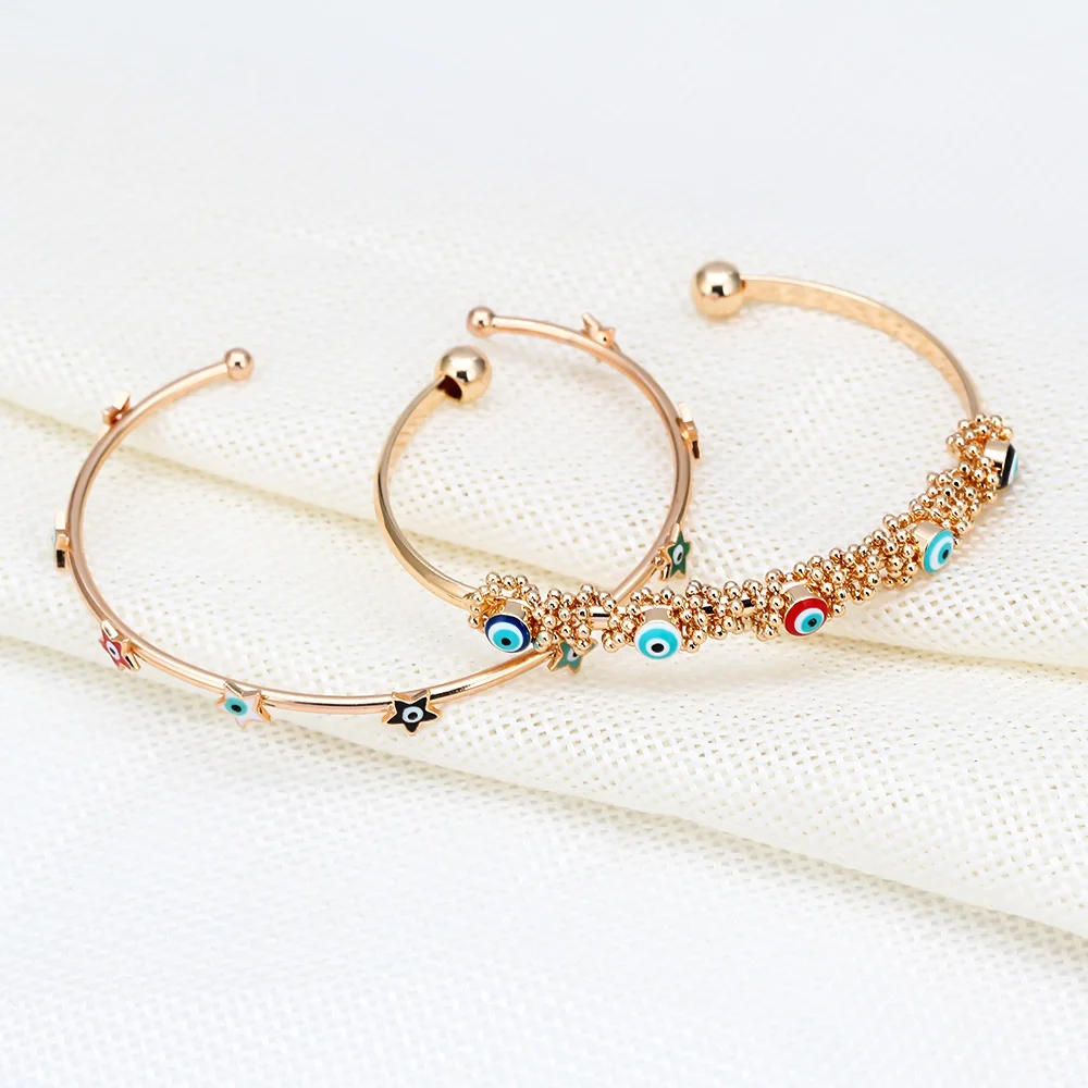 Lucky Eye Multi Color Star Turkish Evil Eye Bangle Bracelet Gold Color Copper Cuff Bangle for Women Girls Fashion Jewelry BE64 3