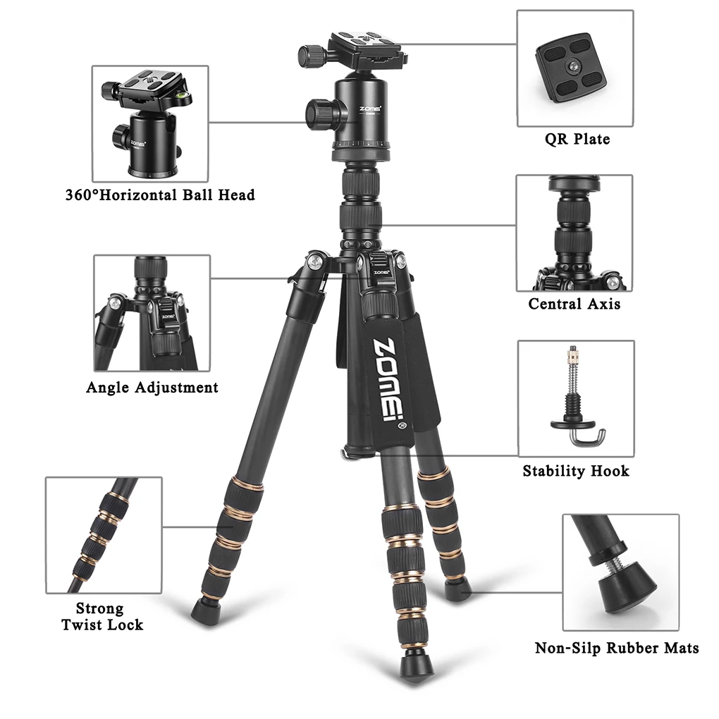 

ZOMEi Z669 Professional Travel Portable Camera Tripod Ball Head Tripod Stand 60inch SLR DSLR Camera Tripod