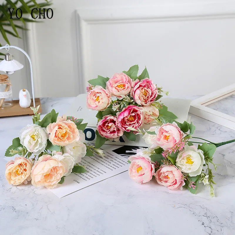 Yo Cho 6 Teste Di Rosa Di Seta Peony Fiori Artificiali Falso Peony Del Fiore Della Sposa Bouquet Di Nozze A Casa Della Decorazione Di Trasporto Scrapb
