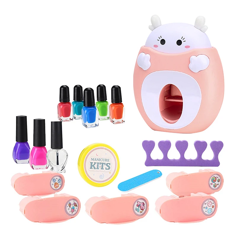 17pcs/set Children Manicure Set Nail Art Toy Pretend Play Washable Nail