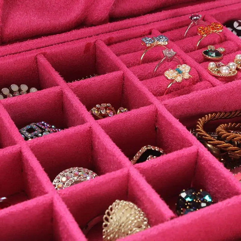 Двухслойная портативная коробка для ювелирных изделий, органайзер для хранения, серьги, кольца, заколки для волос, ожерелье, держатель для браслета, чехол для дисплея, подарок для женщин